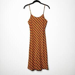 LHD Silk Slip Mini Dress in Retro Orange Brown Plaid Print Size US 6